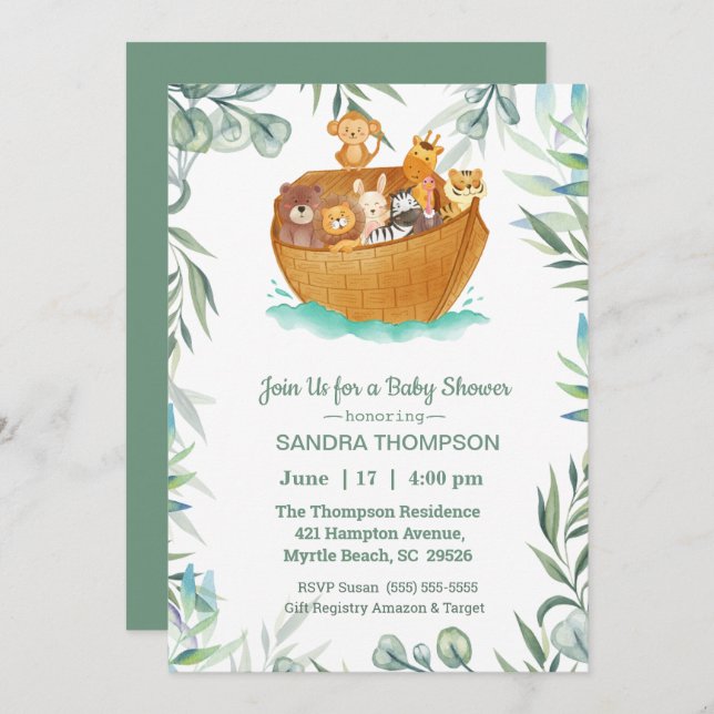 Noah's Ark Baby Shower Invitation (Front/Back)
