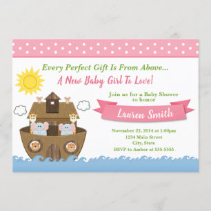 Noah's Ark Baby Shower Invitation Girl Baby Shower
