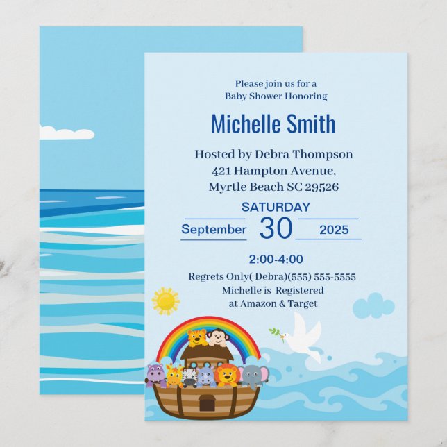 Noah's Ark Baby Shower Invitations (Front/Back)