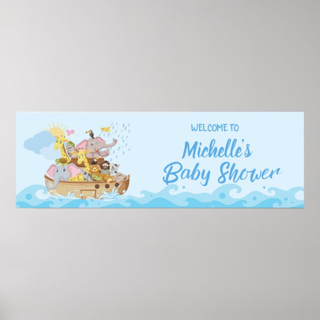 Noah's Ark Baby Shower Party Banner Poster (Front)