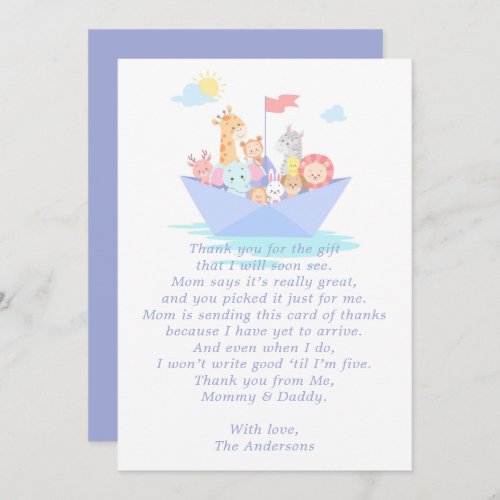 Noah'S Ark Baby Shower Thank You Card