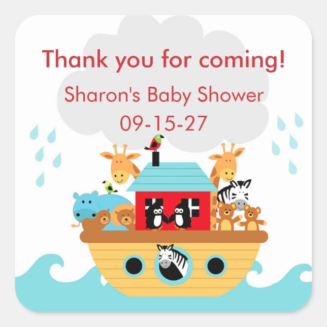 Noah's Ark Baby Shower thank you favor sticker (Front)