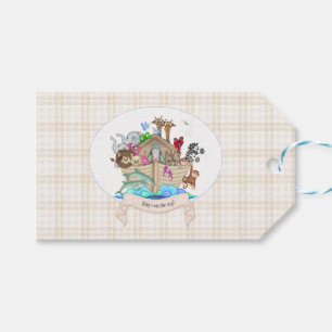 Noah's Ark Beige Tan Gingham Thank You Gift Gift Tags