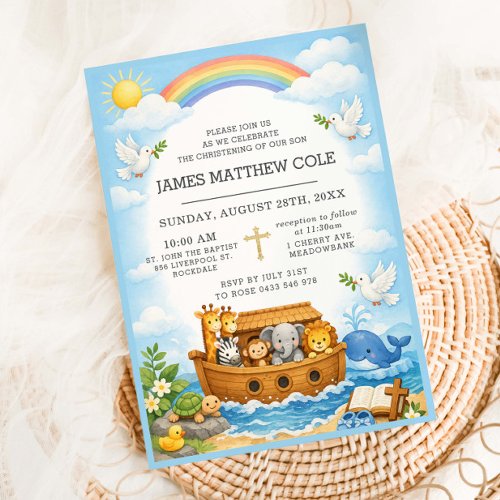 Noah's Ark Bible Story Baptism Christening  Invitation