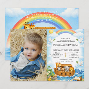 Noah's Ark Bible Story Baptism Christening Photo Invitation