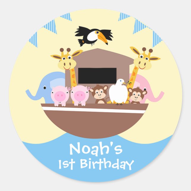 Noah's Ark Birthday Favor Sticker (Front)