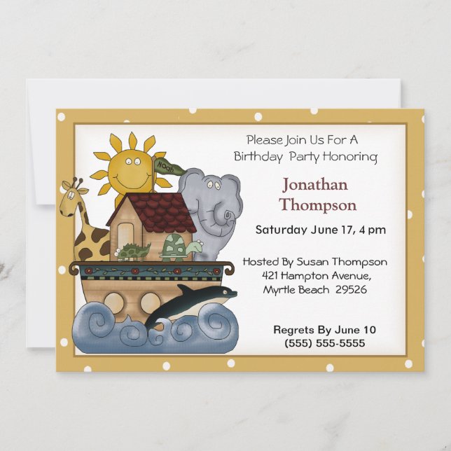 Noah's Ark  Birthday Invitation (Front)
