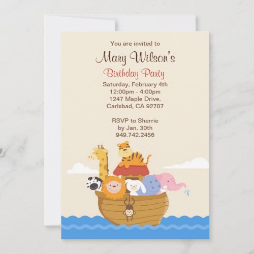 Noahs Ark Birthday Party Invitation