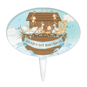Noah's Ark Blue 1st First Birthday Party Decor Cake Topper