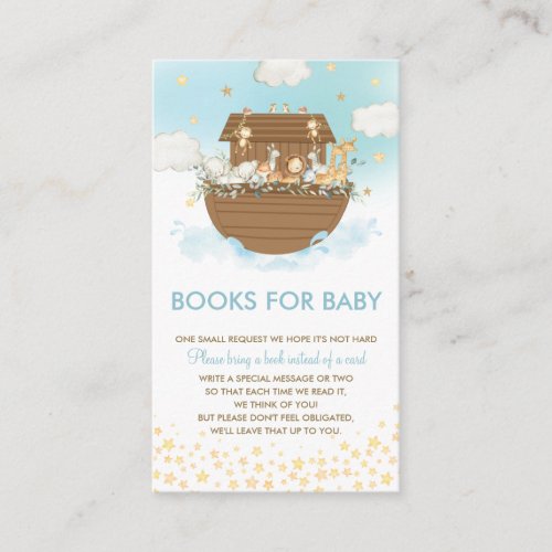 Noahs Ark Blue Baby Shower Books for Baby Enclosure Card