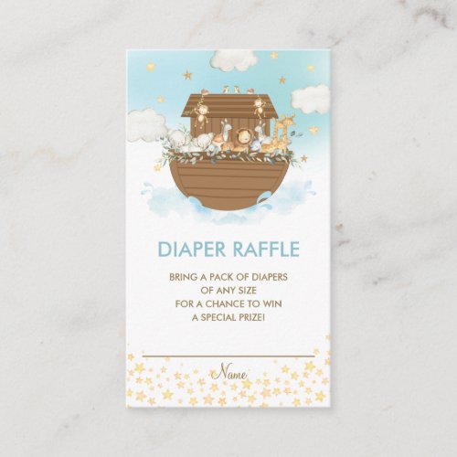 Noahs Ark Blue Baby Shower Diaper Raffle Ticket Enclosure Card