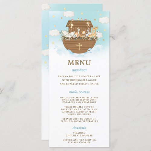 Noahs Ark Blue Baptism Birthday Baby Shower Menu