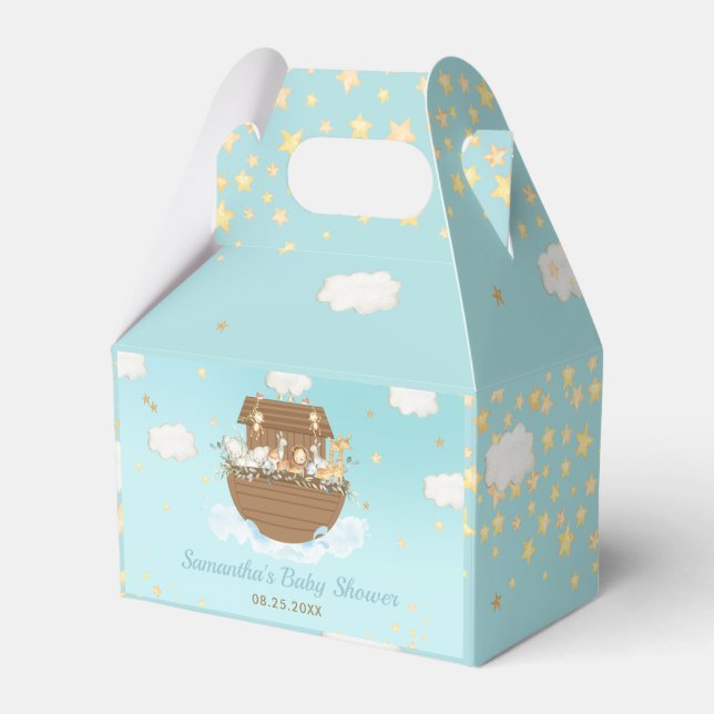 Noah's Ark Blue Boy Baby Shower Thank You Favor Boxes (Front Side)