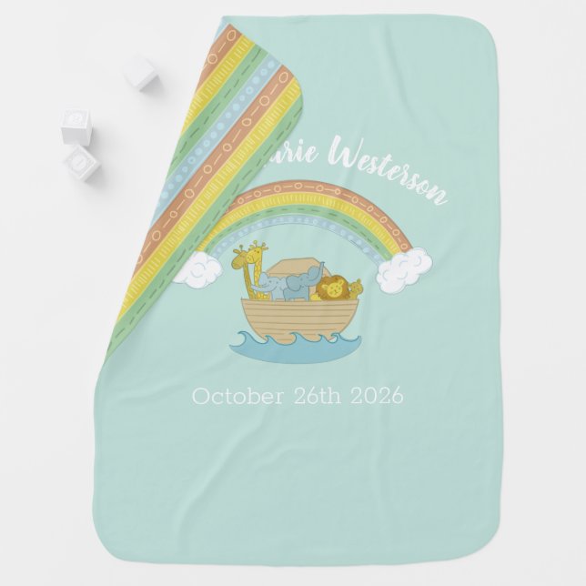 Noah's Ark Boho Baby Shower Baby Blanket (In Situ)