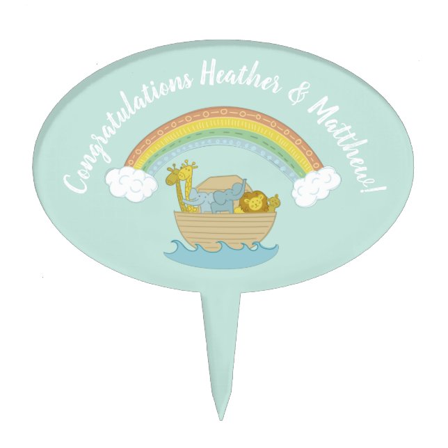 Noah's Ark Boho Baby Shower Cake Topper (Front)