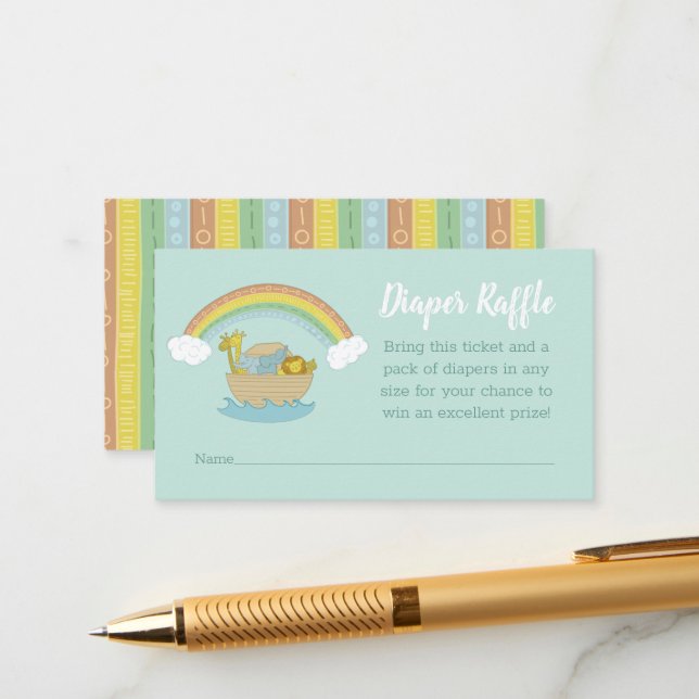Noah's Ark Boho Baby Shower Diaper Raffle Enclosure Card (Front/Back In Situ)