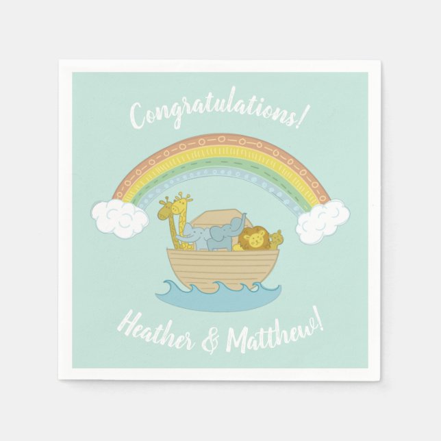 Noah's Ark Boho Baby Shower Napkins (Front)