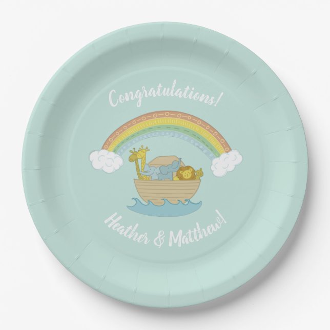 Noah's Ark Boho Baby Shower Paper Plates (Front)