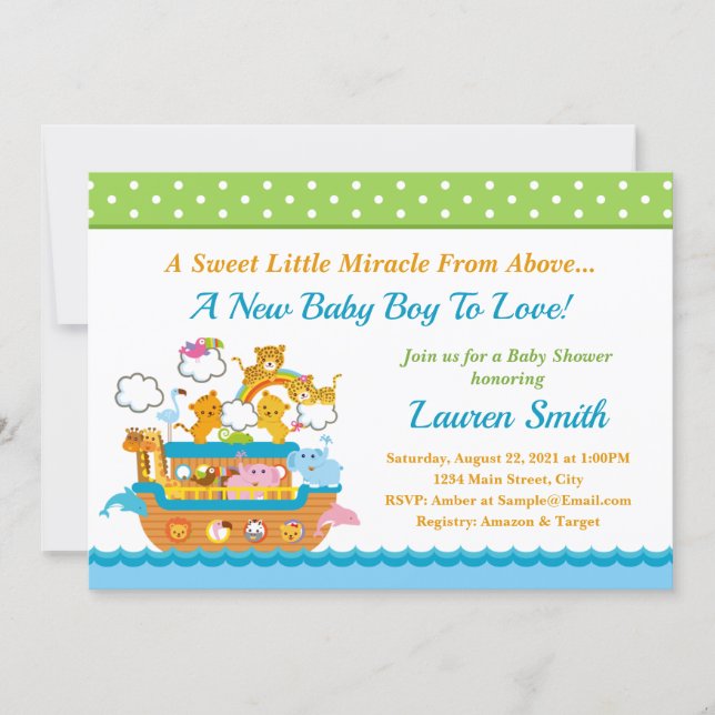 Noah's Ark Boy Baby Shower Invitation 5x7 Card (Front)