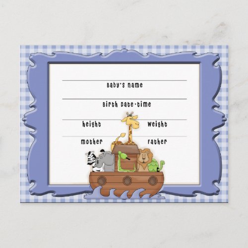 Noahs Ark Boy Birth Certificate Postcard