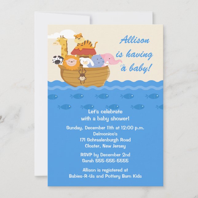 Noah's Ark Boy or Girl Baby Shower Invitation (Front)