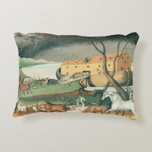 Noahs Ark by Edward Hicks Vintage Folk Art Accent Pillow