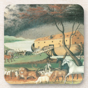 Noah's Ark by Edward Hicks, Vintage Folk Art Beverage Coaster