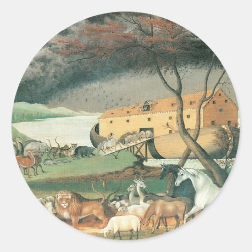 Noahs Ark by Edward Hicks Vintage Folk Art Classic Round Sticker