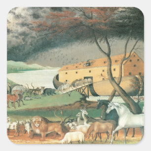 Noah's Ark by Edward Hicks, Vintage Folk Art Square Sticker