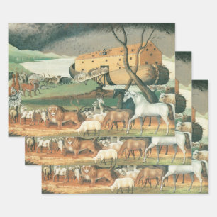 Noah's Ark by Edward Hicks, Vintage Folk Art Wrapping Paper Sheets