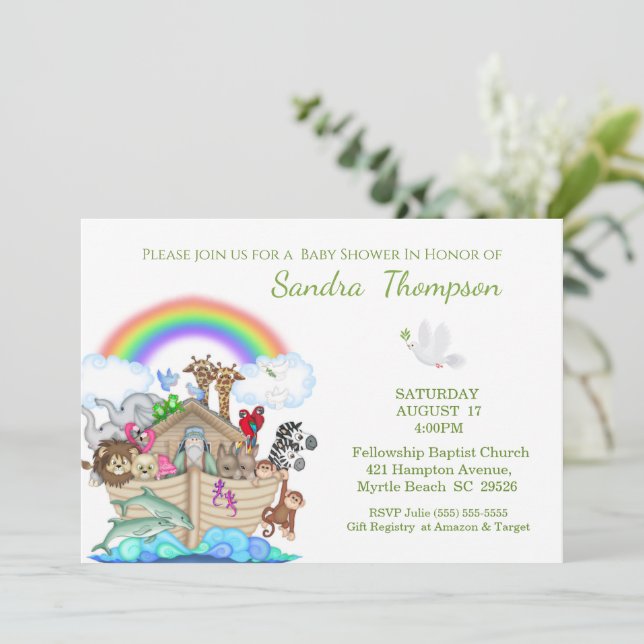 Noah's Ark  Christian Baby Shower Invitation (Standing Front)