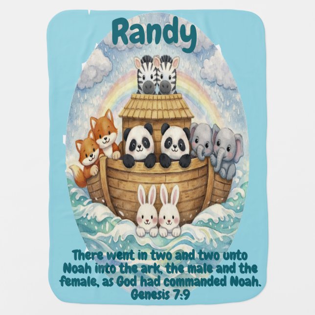 Noah's Ark Customizable Baby Blanket (Front)