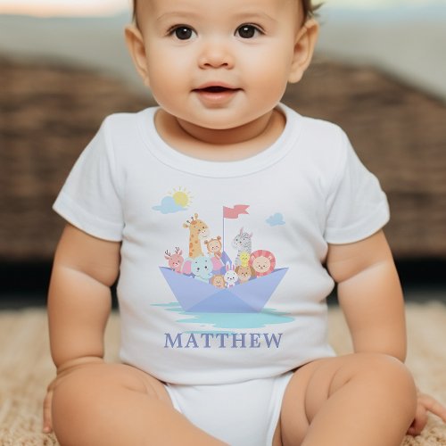 Noahs Ark Cute Animal Boat Baby Bodysuit