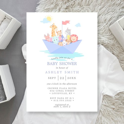 Noahs Ark Cute Animal Boat Baby Shower Invitation