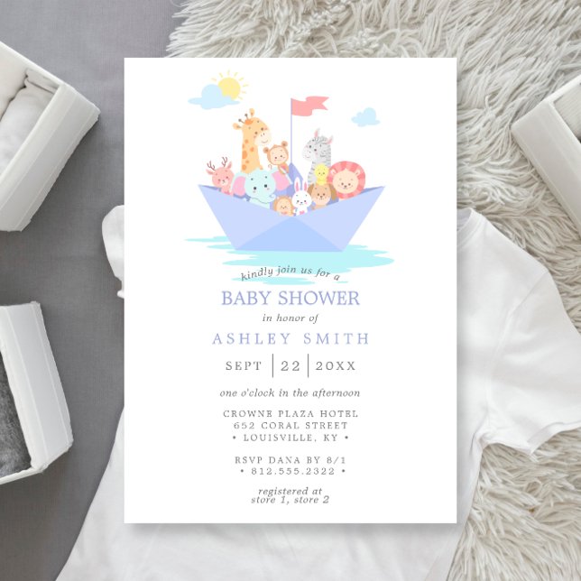 Noah's Ark Cute Animal Boat Baby Shower Invitation