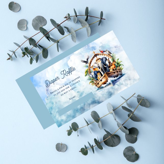 Noah's Ark Cute Animals Baby Shower Diaper Raffle Enclosure Card (Noah's Ark Cute Animals Boy Baby Shower Diaper Raffle Enclosure Card)