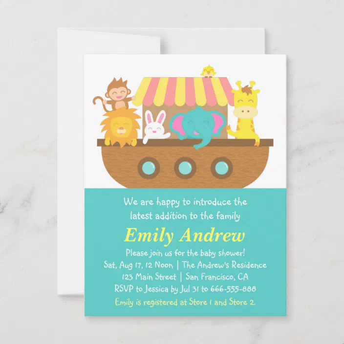 Noah's Ark Animal Baby Shower Party Invitations w/ Envelopes Noah's Ark Animal Baby Shower Party Invitations w/ Envelopes