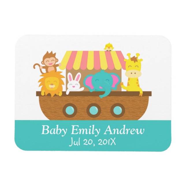 Noah's Ark, Cute Animals, Baby shower Party Favor Magnet (Horizontal)