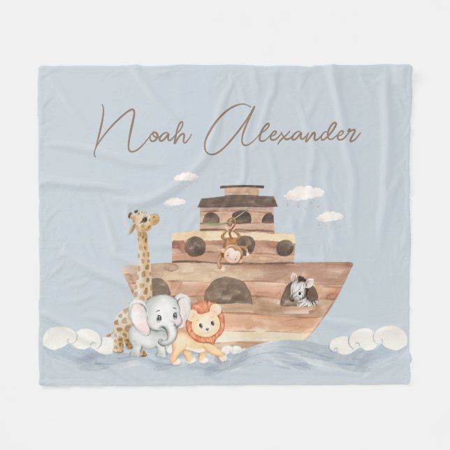 Noah's Ark Cute Animals Blanket Boy Nursery (Front (Horizontal))