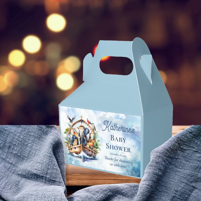 Noah's Ark Cute Animals Blue Boy Baby Shower Favor Boxes (Noah's Ark Cute Animals Blue Boy Baby Shower Favor Box)