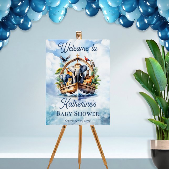 Noah's Ark Cute Animals Blue Boy Baby Shower Foam Board (Noah's Ark Cute Animals Blue Boy Baby Shower 18" x 24" Foam Board Poster )