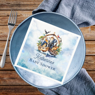 Noah's Ark Cute Animals Blue Boy Baby Shower Napkins