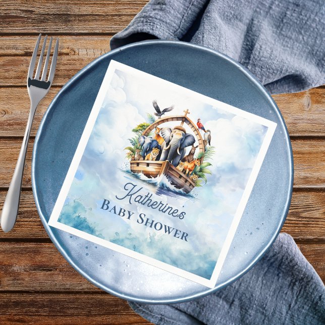 Noah's Ark Cute Animals Blue Boy Baby Shower Napkins (Noah's Ark Cute Animals Boy Baby Shower Paper Napkins)
