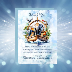 Noah's Ark Cute Animals Blue Boy Baby Shower Thank You Card
