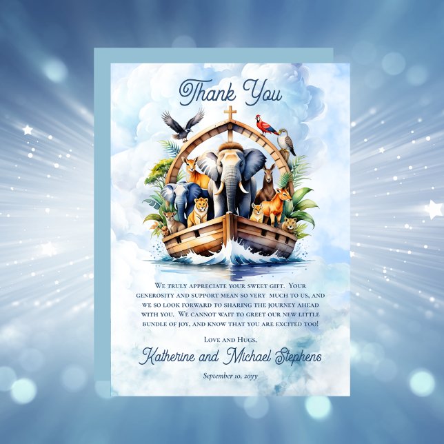 Noah's Ark Cute Animals Blue Boy Baby Shower Thank You Card (Noah's Ark Cute Animals Blue Boy Baby Shower Thank You card)