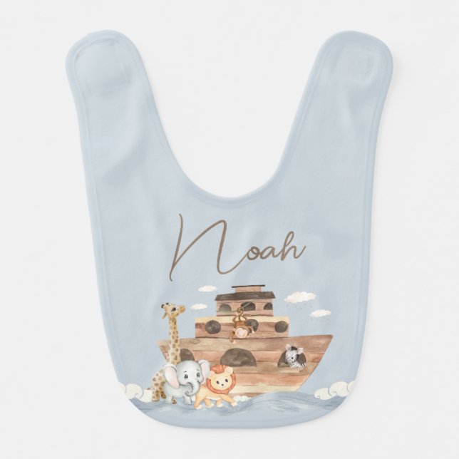 Noah's Ark Cute Animals Boy Baby Bib (Front)