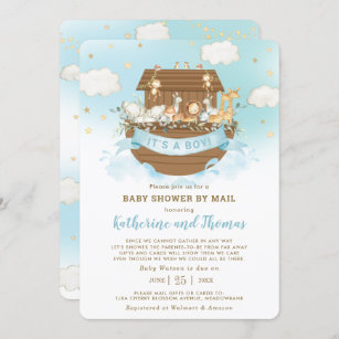 Noah's Ark Cute Animals Boy Baby Shower by Mail Invitation