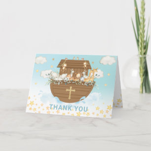 Noah's Ark Cute Animals Boy Baptism Christening Letterpress Thank You Card