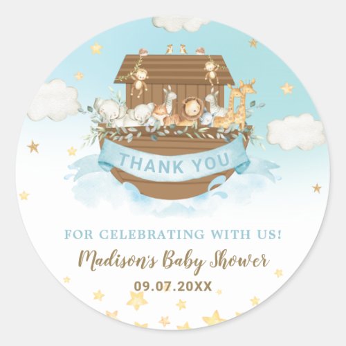 Noahs Ark Cute Animals Boy Birthday Baby Shower  Classic Round Sticker