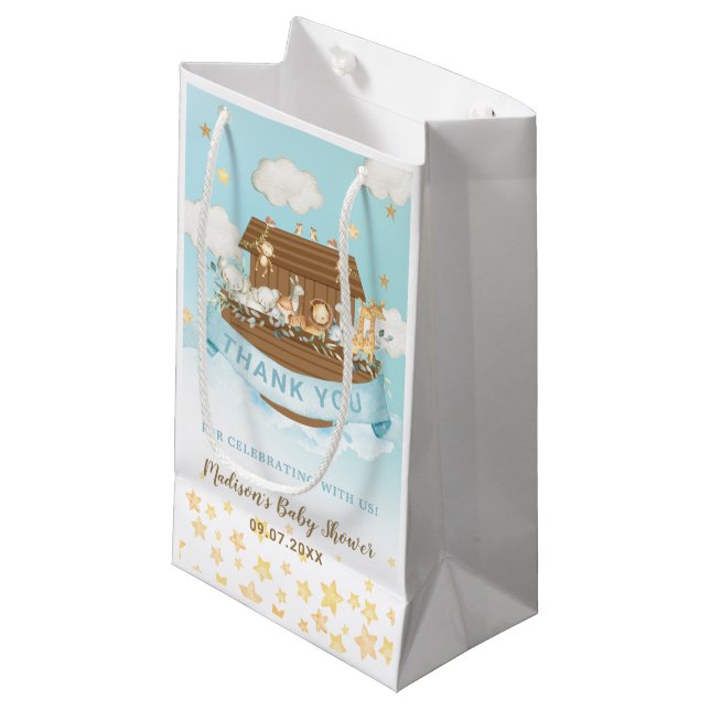 Noah's Ark Cute Animals Boy Birthday Baby Shower  Small Gift Bag (Front Angled)
